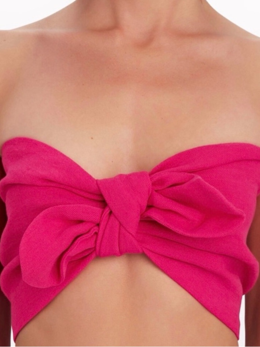 Strapless Bow Front Crop Top in Fuchsia